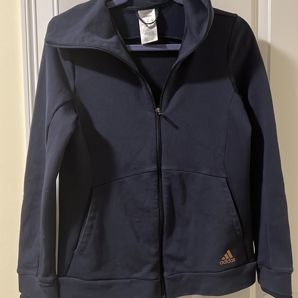 ADIDAS NAVY Track Jacket Full Zip Navy Size Medium Oversized Neck Cowl Gold Logo - Picture 4 of 8